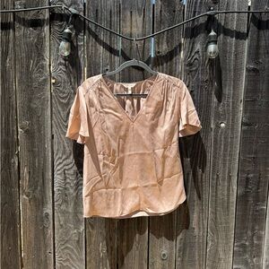 Rebecca Taylor Light Pink V Neck Short Sleeve silk blouse size 12